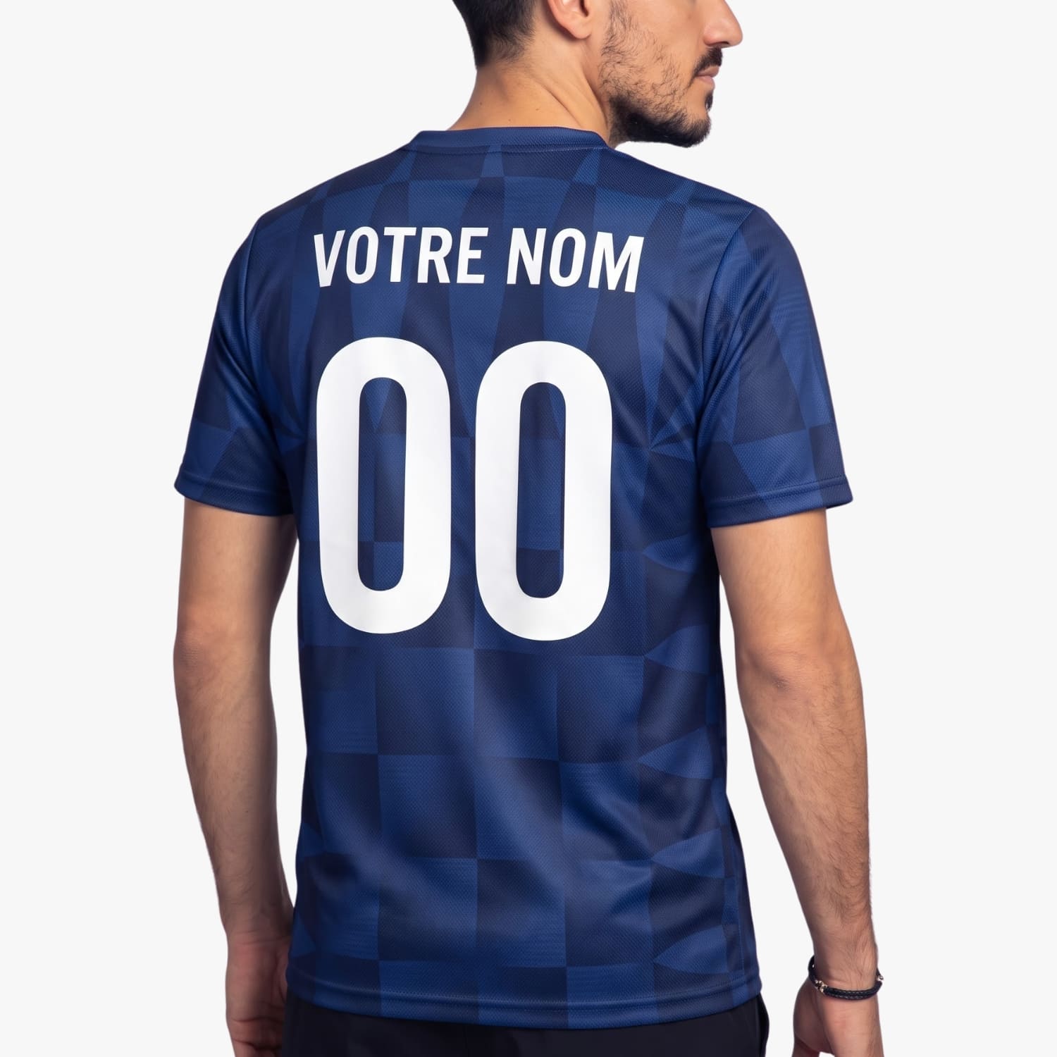 Bleu Foncé Bleu Géométrique Motif Maillot de Foot Personnalisé