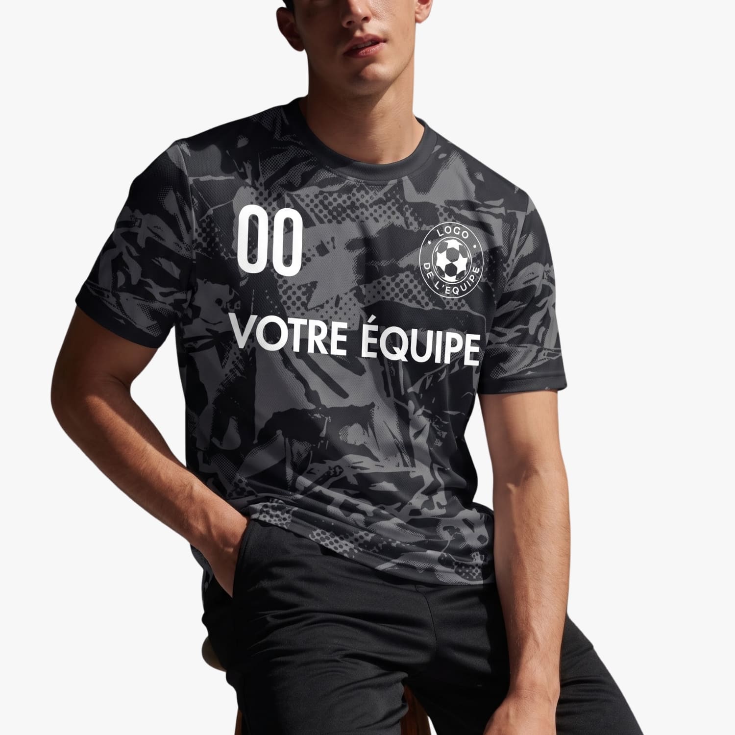 Anthracite Noir Abstrait Camouflage Maillot de Foot Personnalisé