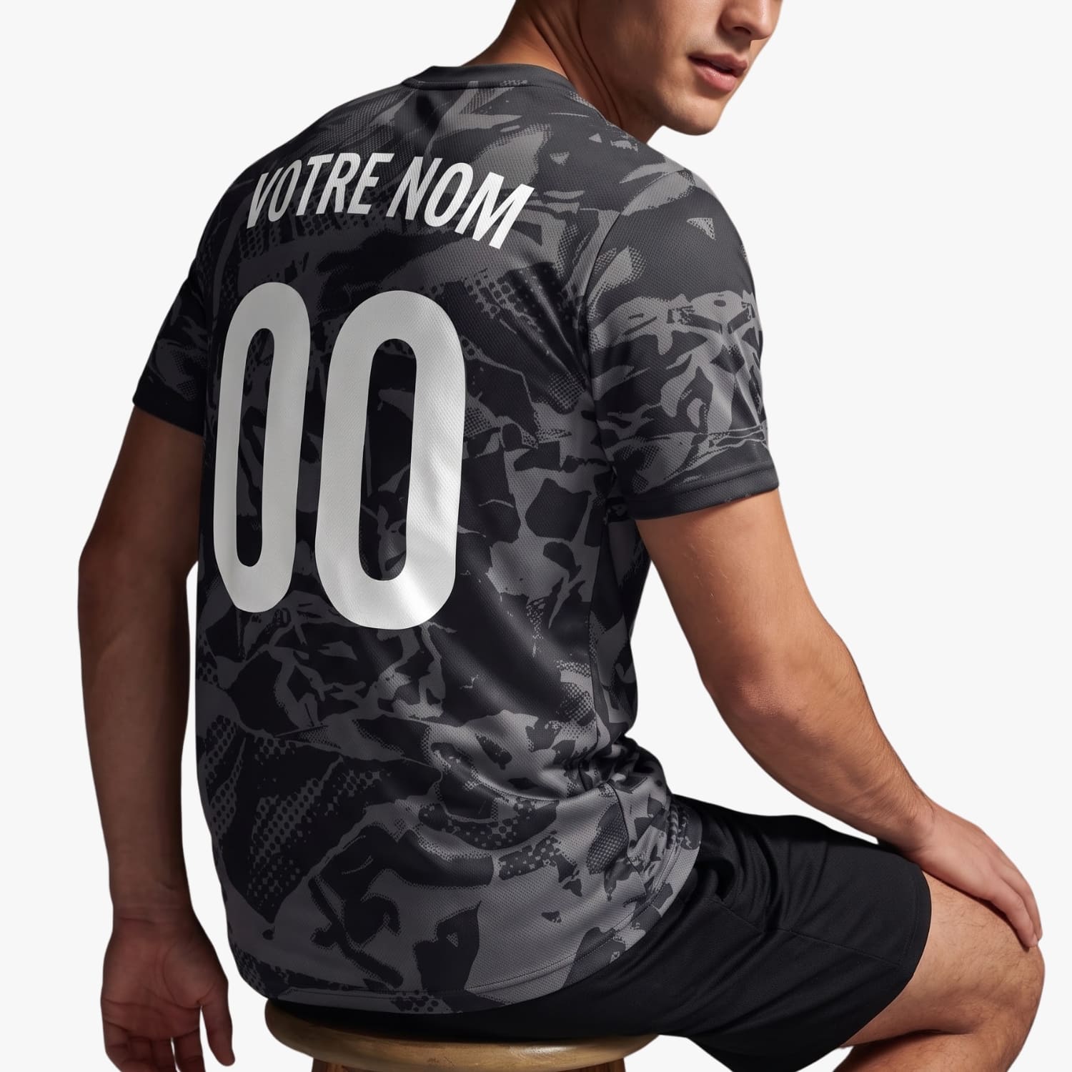Anthracite Noir Abstrait Camouflage Maillot de Foot Personnalisé