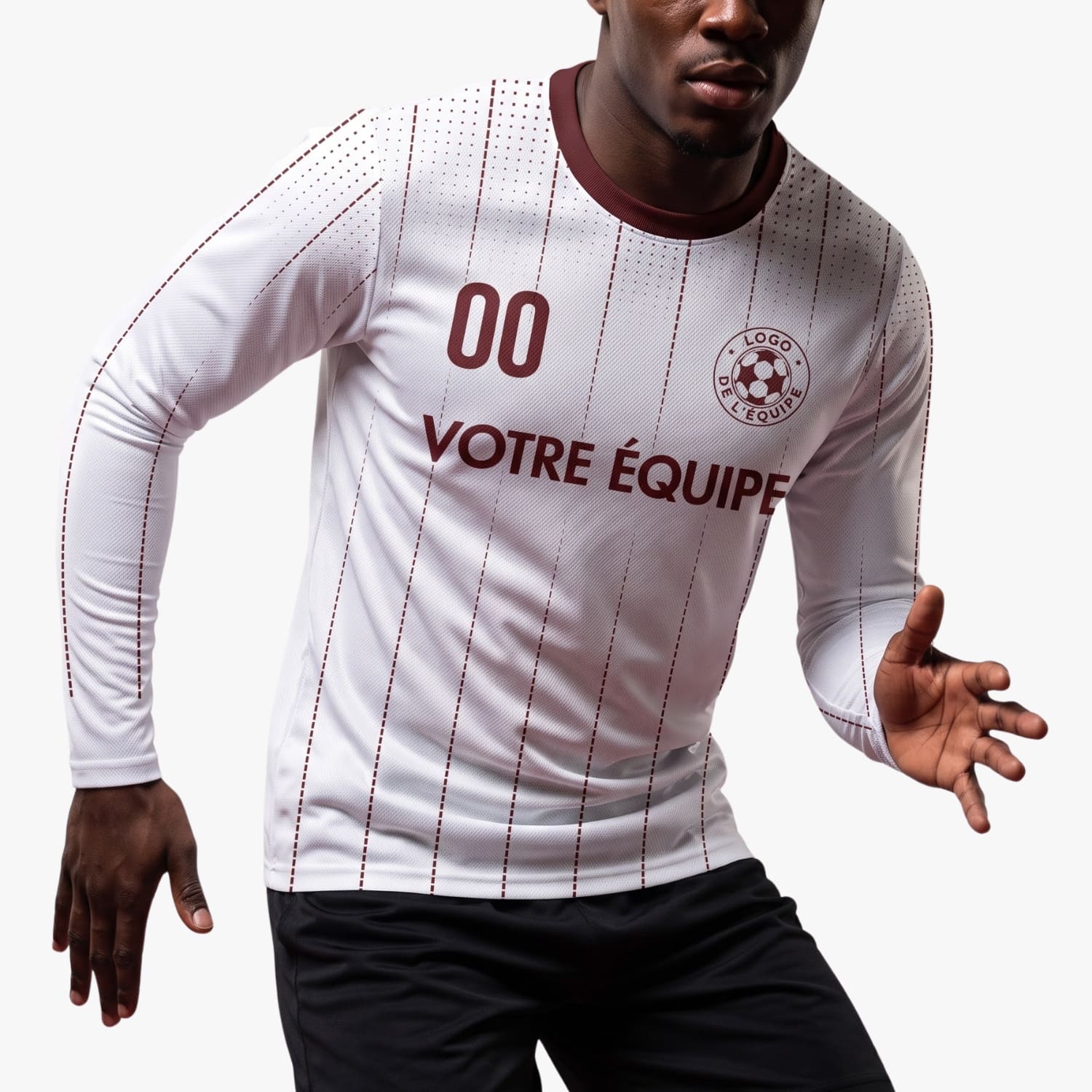 Blanc Rouge Foncé Maillot de Foot Personnalisé à Manches Longues