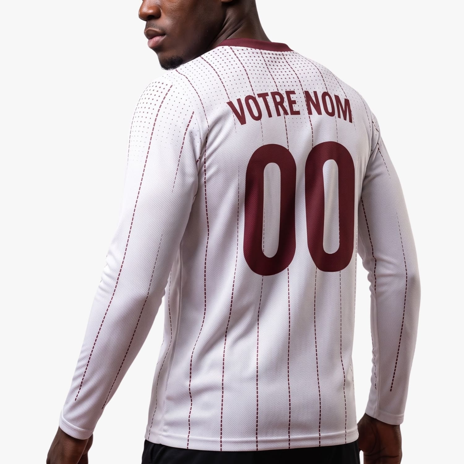 Blanc Rouge Foncé Maillot de Foot Personnalisé à Manches Longues