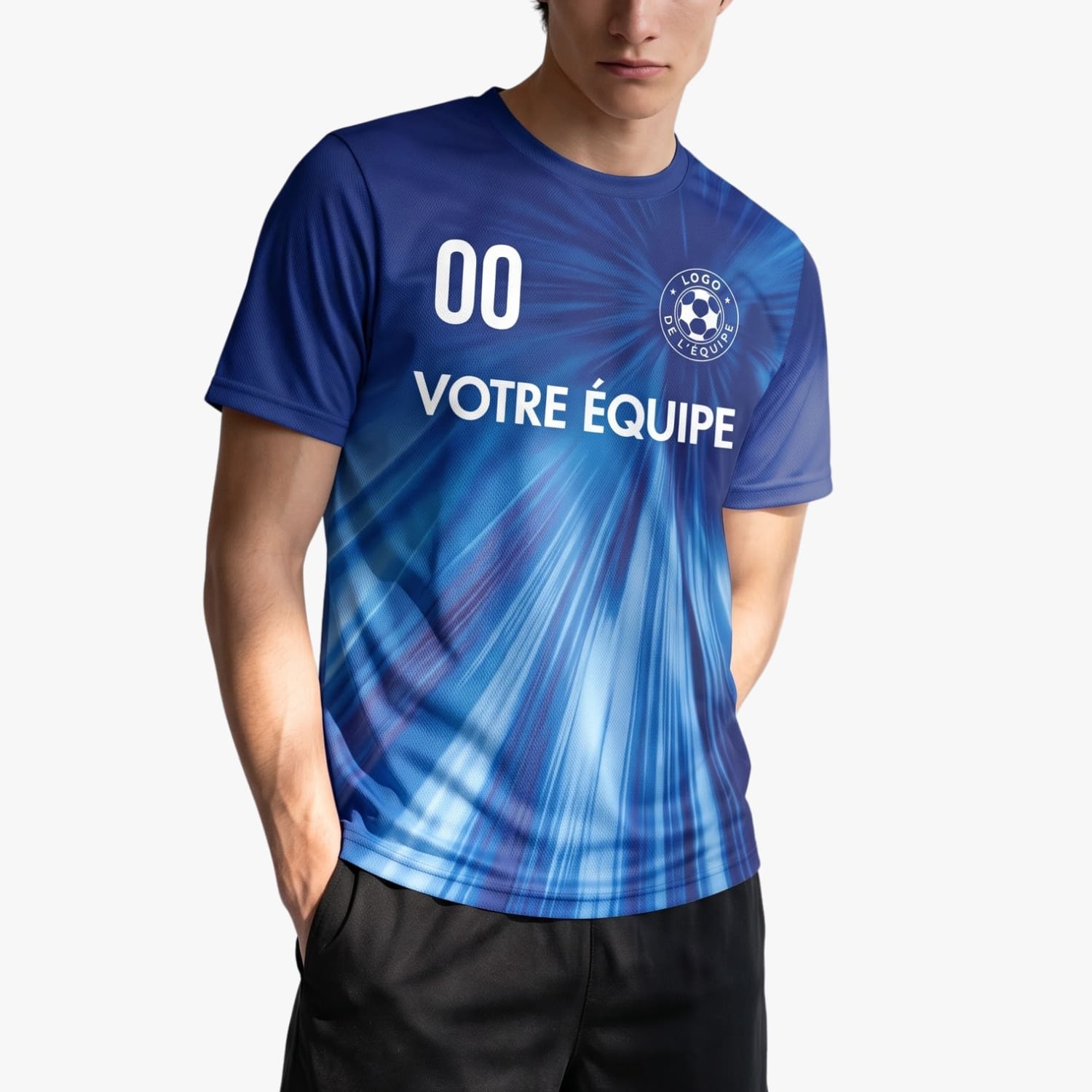 Bleu Rayons Effet Maillot de Foot Personnalisé