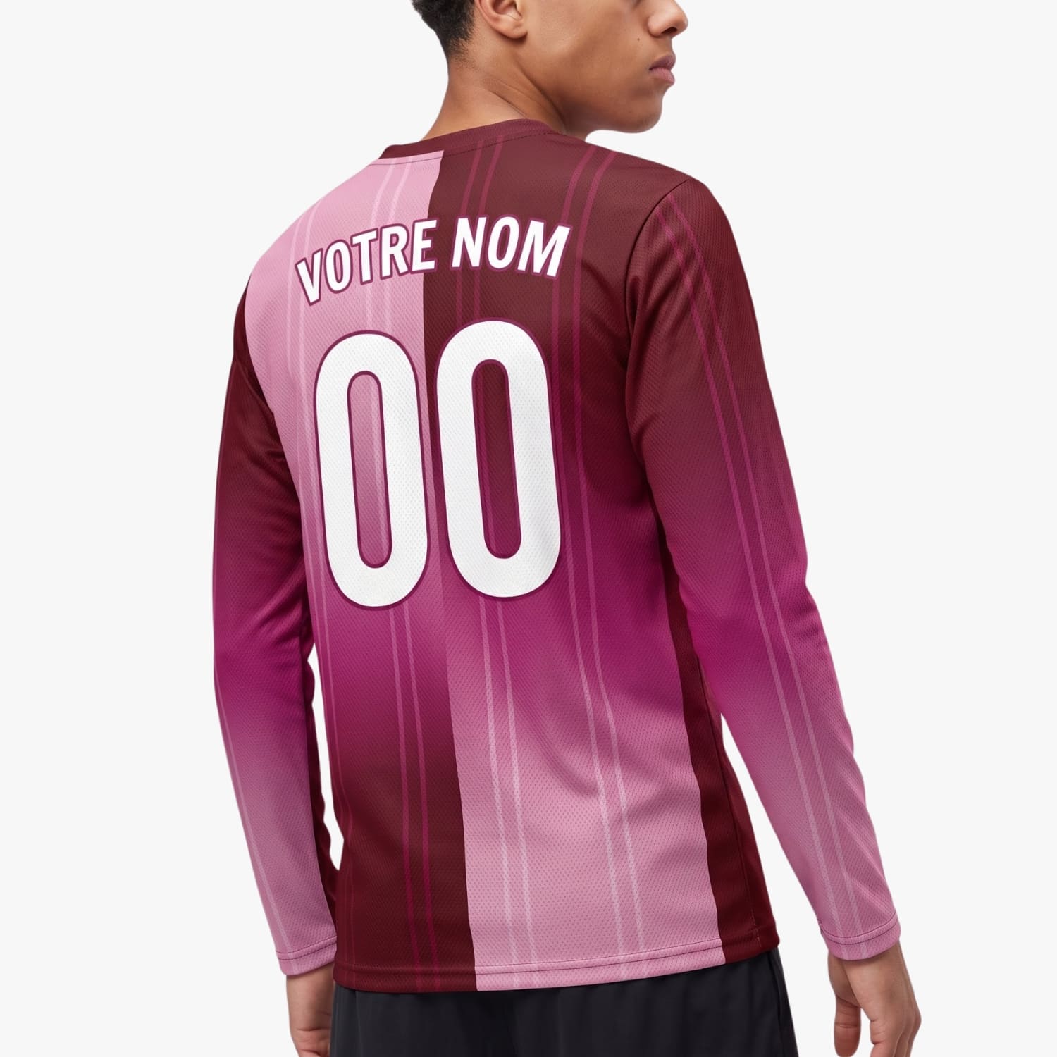 Bordeaux Rose Verticales Maillot de Foot Personnalisé à Manches Longues