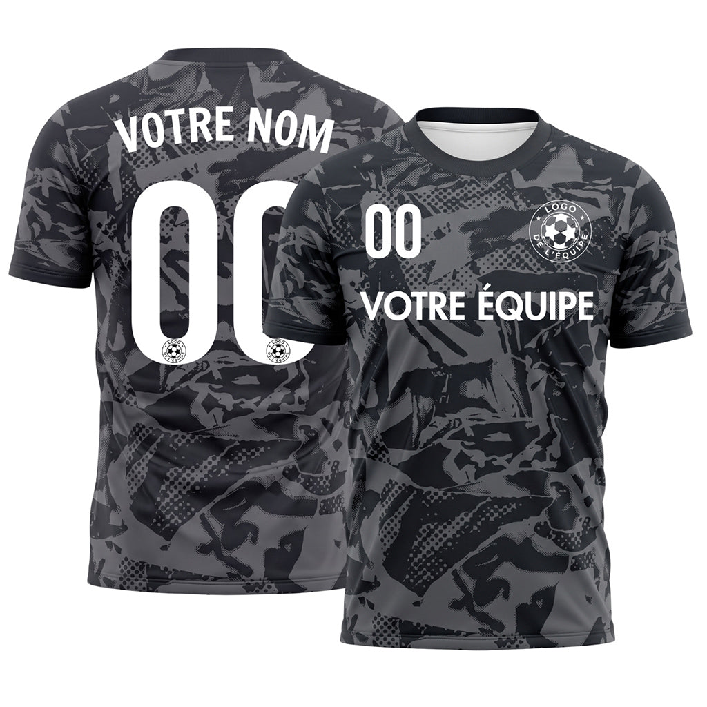 Anthracite Noir Abstrait Camouflage Maillot de Foot Personnalisé