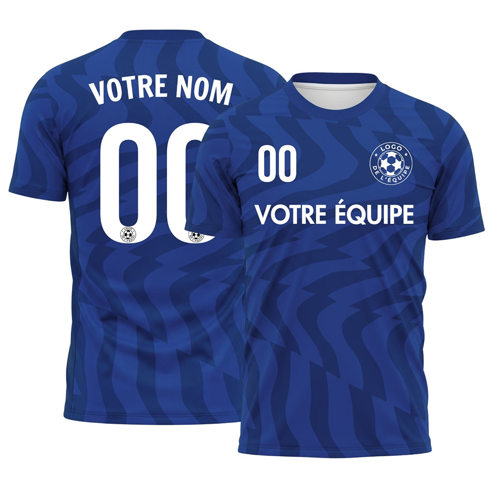 Bleu Abstrait Vagues Motif Maillot de Football Personnalisé