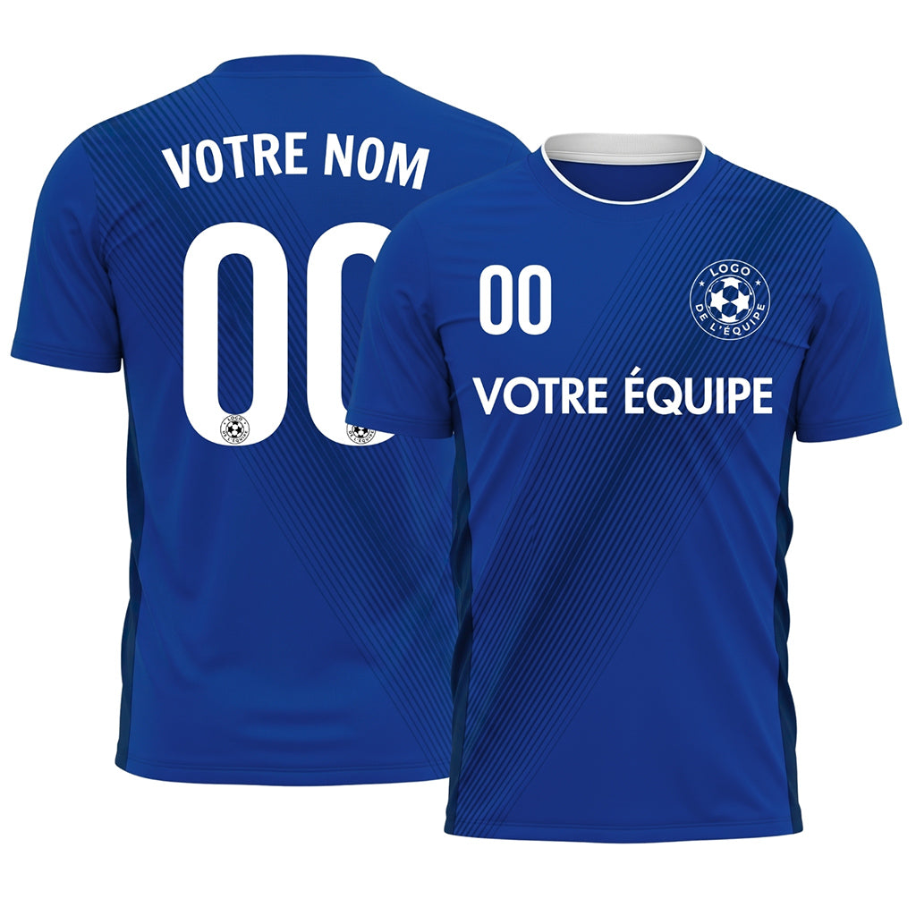 Bleu Diagonales Rayures Maillot de Football Personnalisé