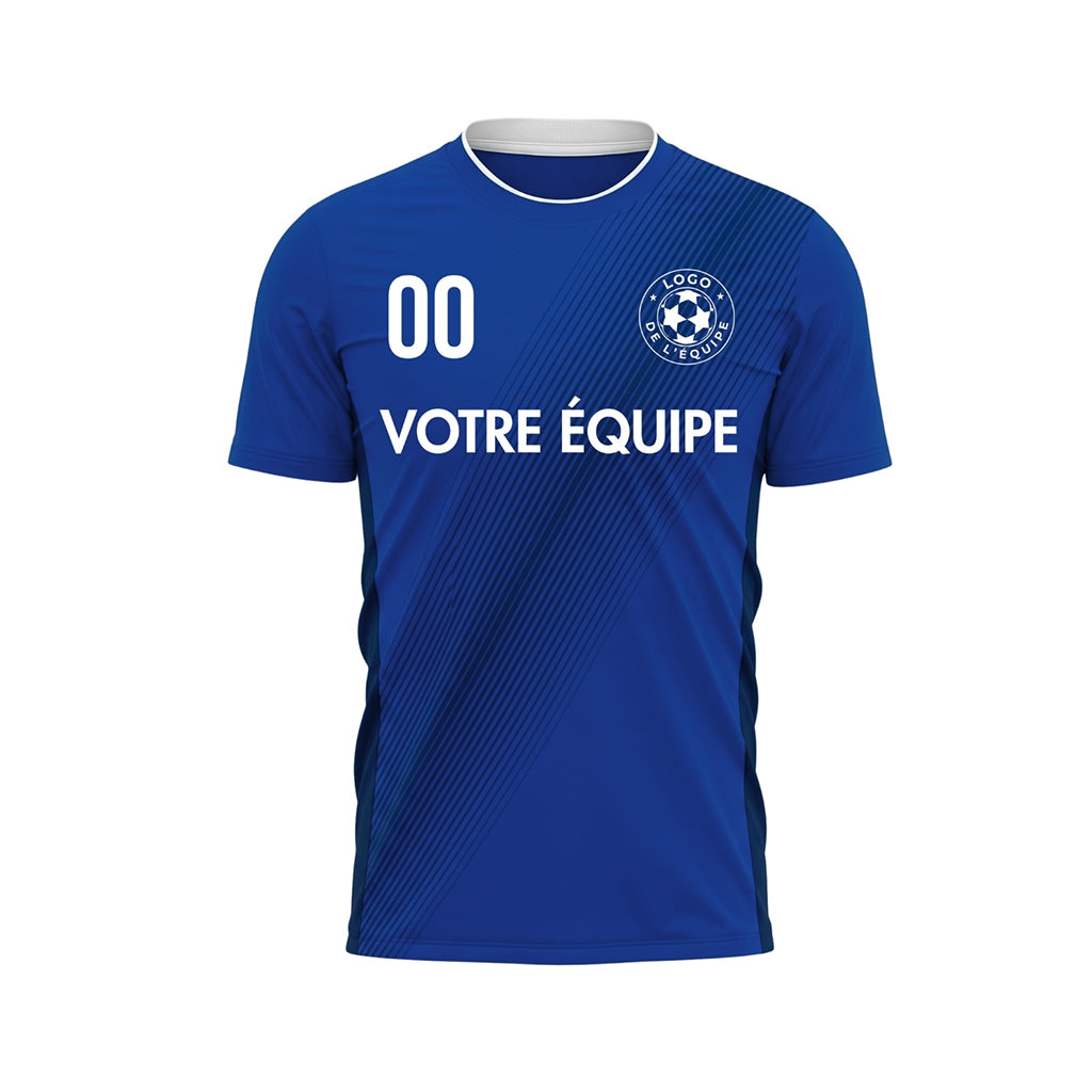 Bleu Diagonales Rayures Maillot de Football Personnalisé