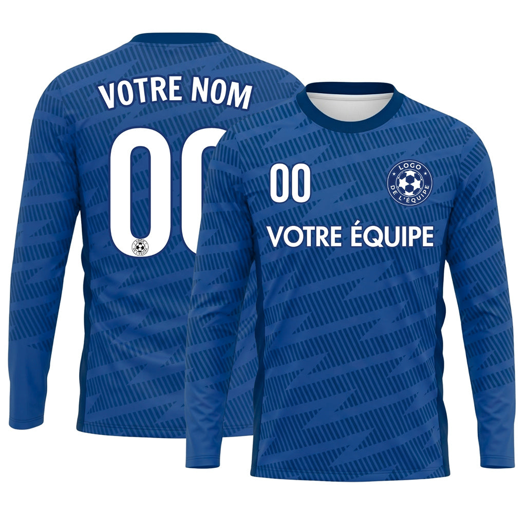 Bleu Bleu Foncé Motif à Rayures Diagonales Maillot de Football Personnalisé à Manches Longues