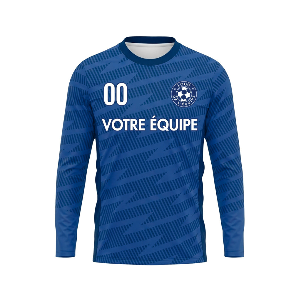 Bleu Bleu Foncé Motif à Rayures Diagonales Maillot de Football Personnalisé à Manches Longues