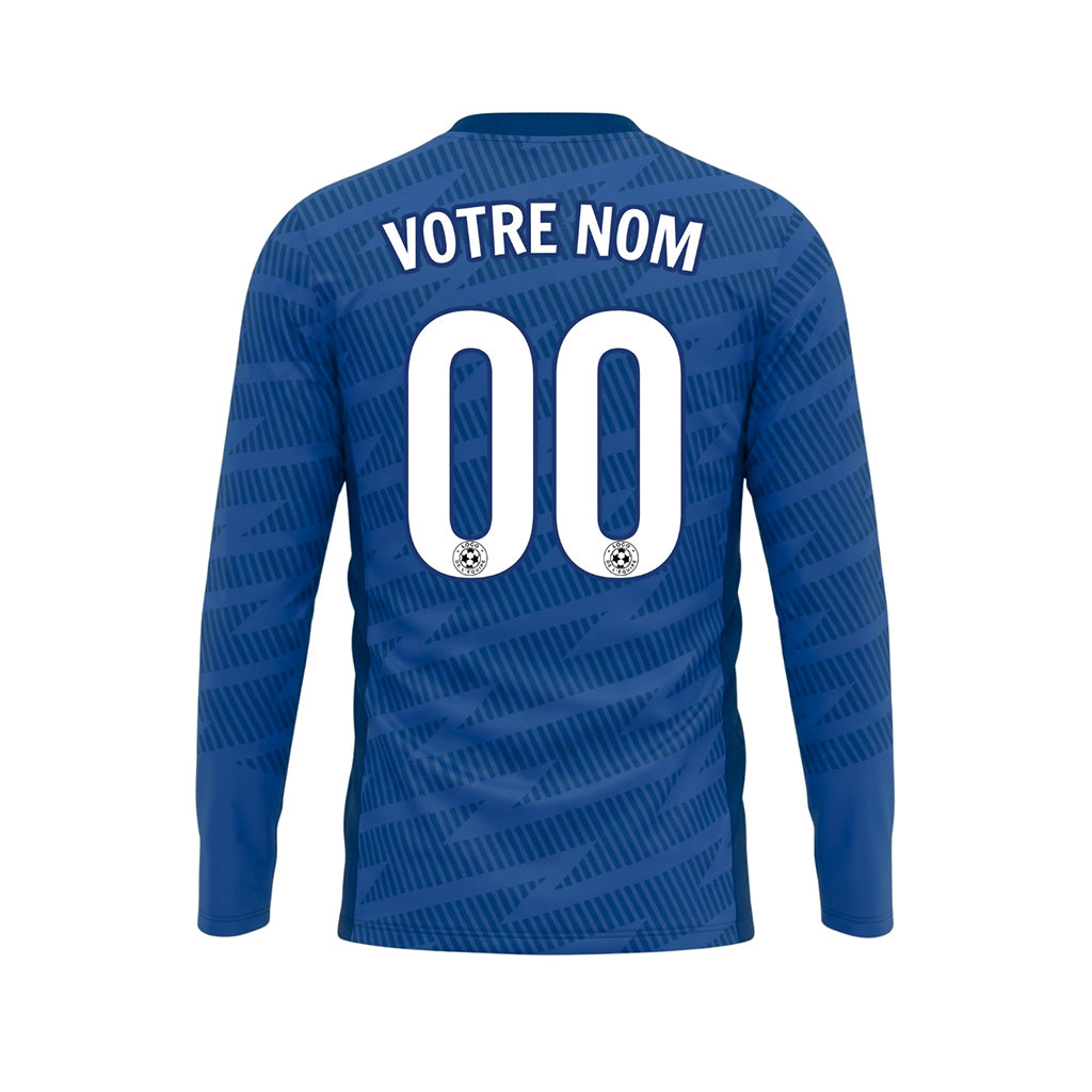 Bleu Bleu Foncé Motif à Rayures Diagonales Maillot de Football Personnalisé à Manches Longues