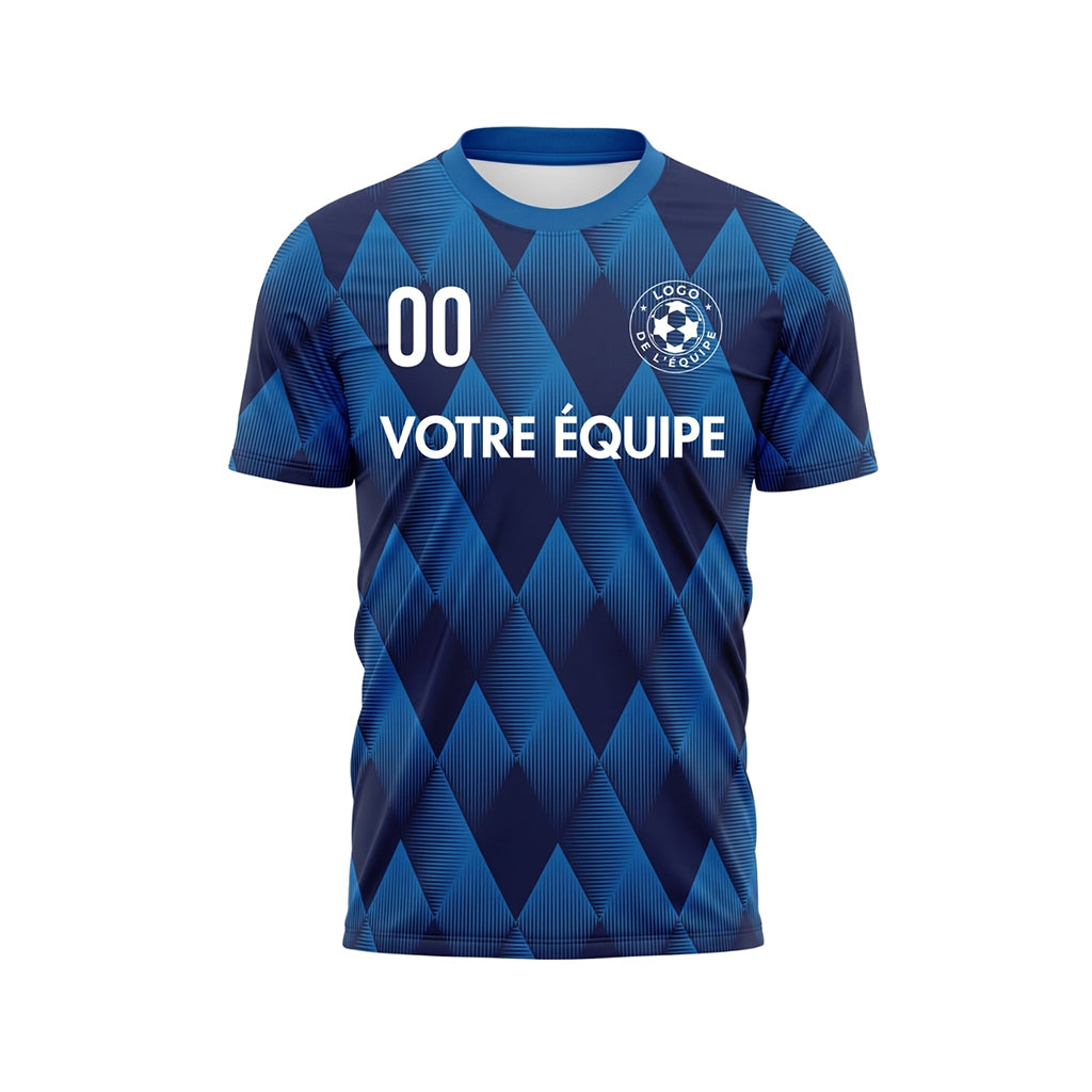 Bleu Bleu Foncé Losanges Motif Maillot de Football Personnalisé