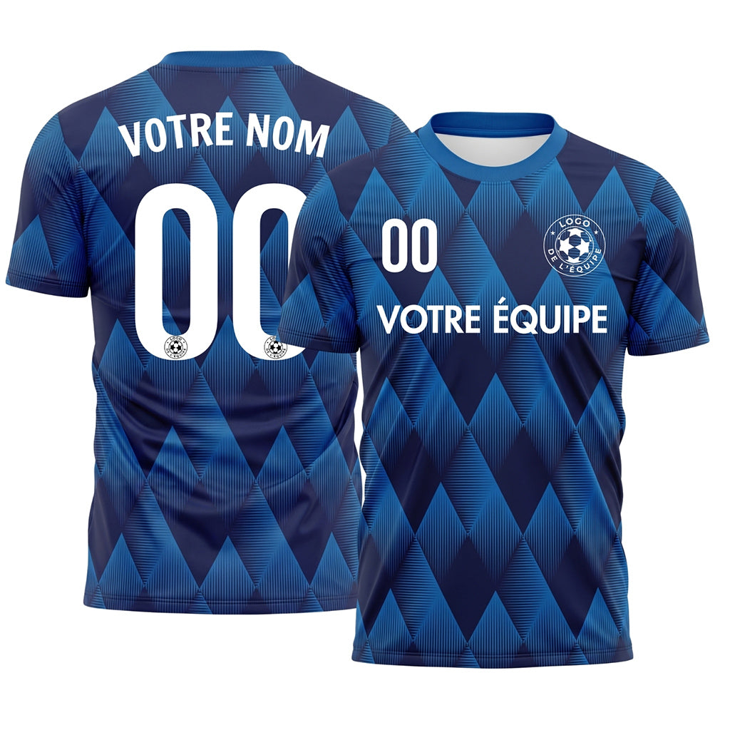 Bleu Bleu Foncé Losanges Motif Maillot de Football Personnalisé