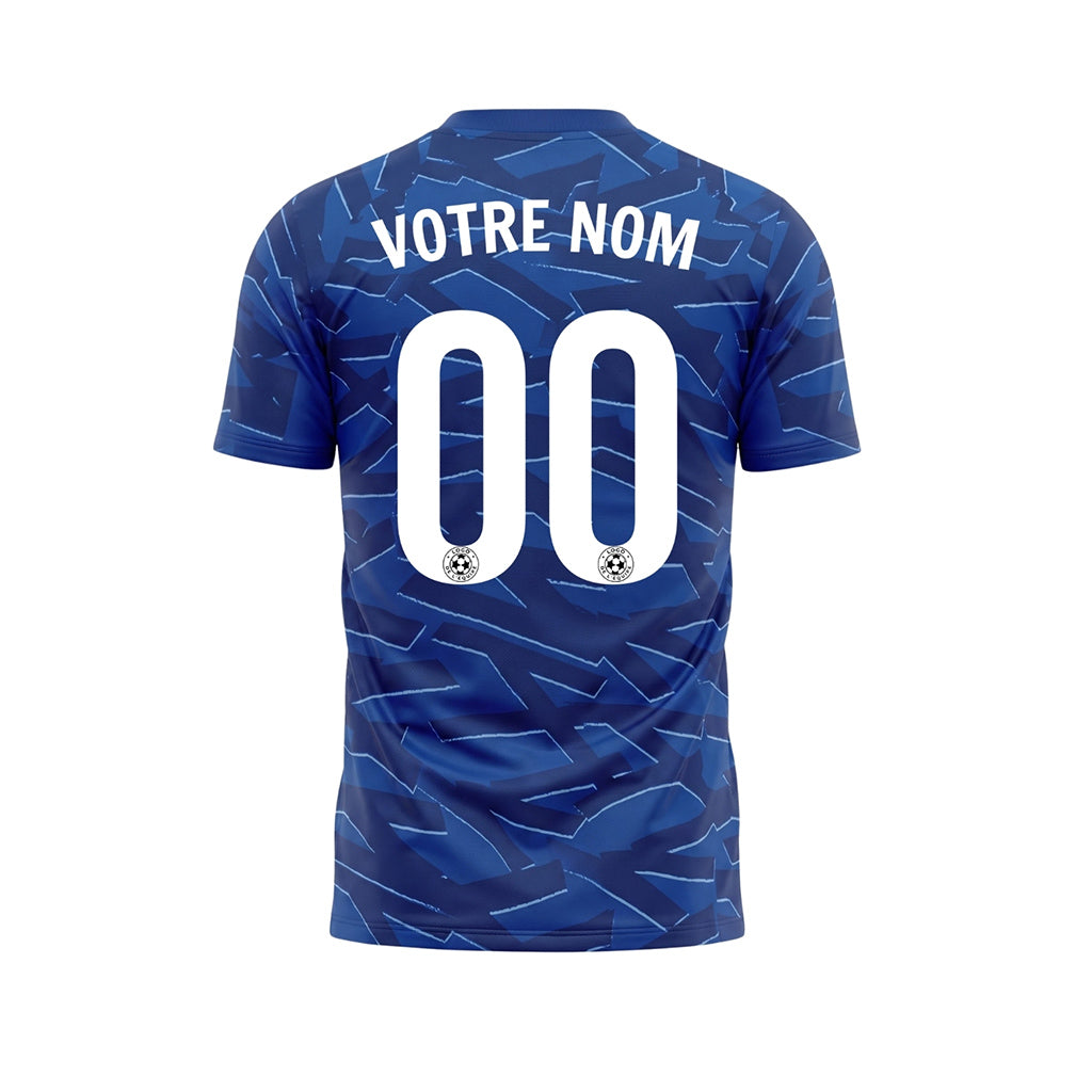 Bleu Bleu Foncé Éclats Graphique Maillot de Football Personnalisé