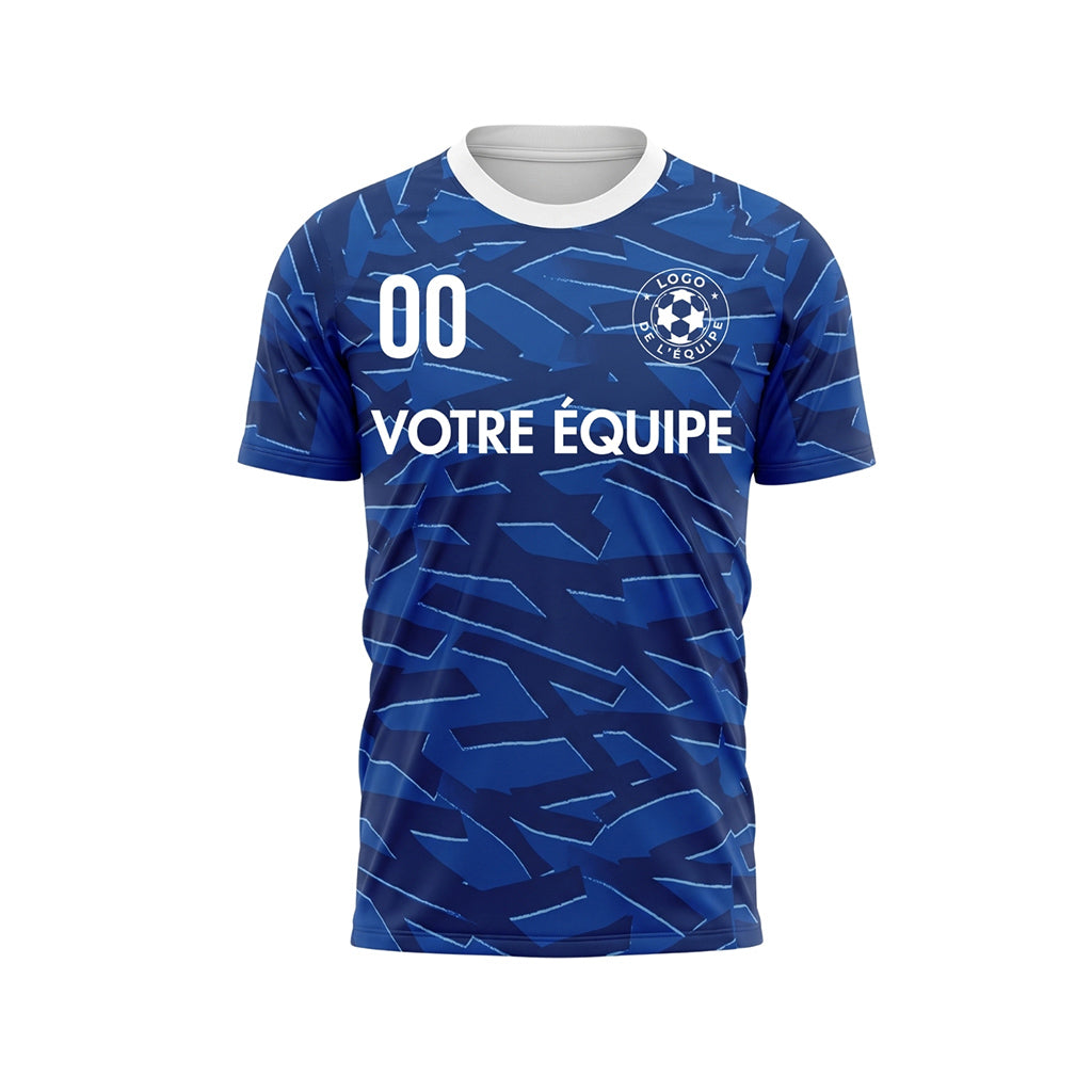 Bleu Bleu Foncé Éclats Graphique Maillot de Football Personnalisé
