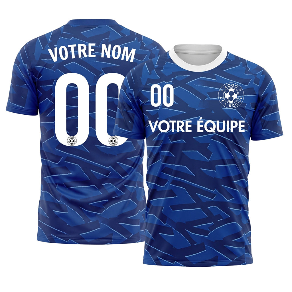 Bleu Bleu Foncé Éclats Graphique Maillot de Football Personnalisé