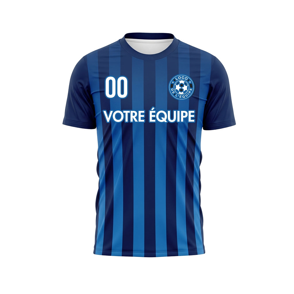 Bleu Bleu Foncé Verticales Rayures Maillot de Football Personnalisé