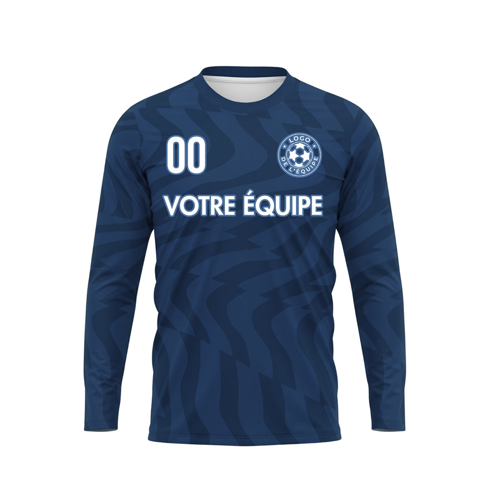 Bleu Bleu Foncé Motif Ondulé Maillot de Football Personnalisé à Manches Longues