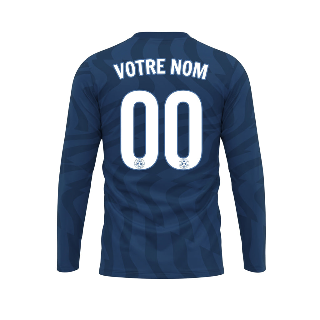 Bleu Bleu Foncé Motif Ondulé Maillot de Football Personnalisé à Manches Longues