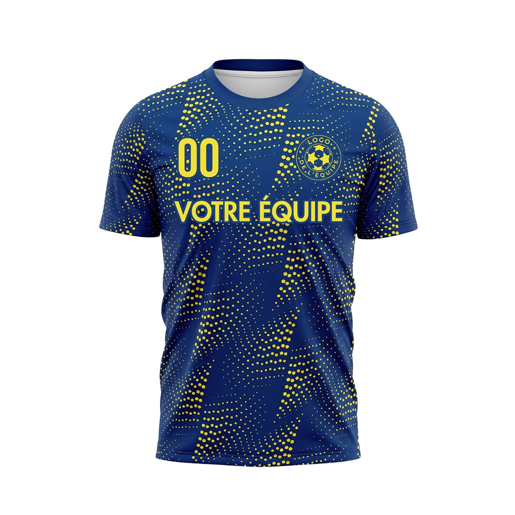 Bleu Jaune Points Motif Maillot de Football Personnalisé