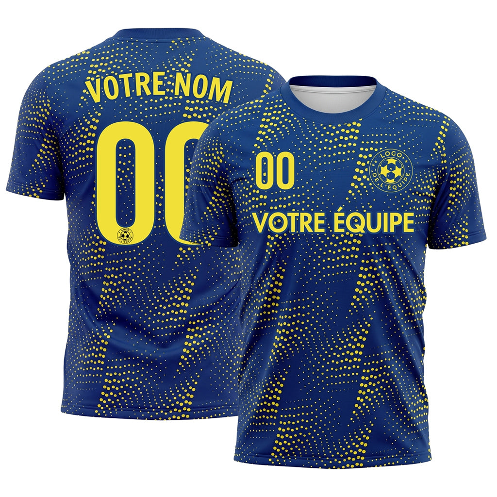 Bleu Jaune Points Motif Maillot de Football Personnalisé