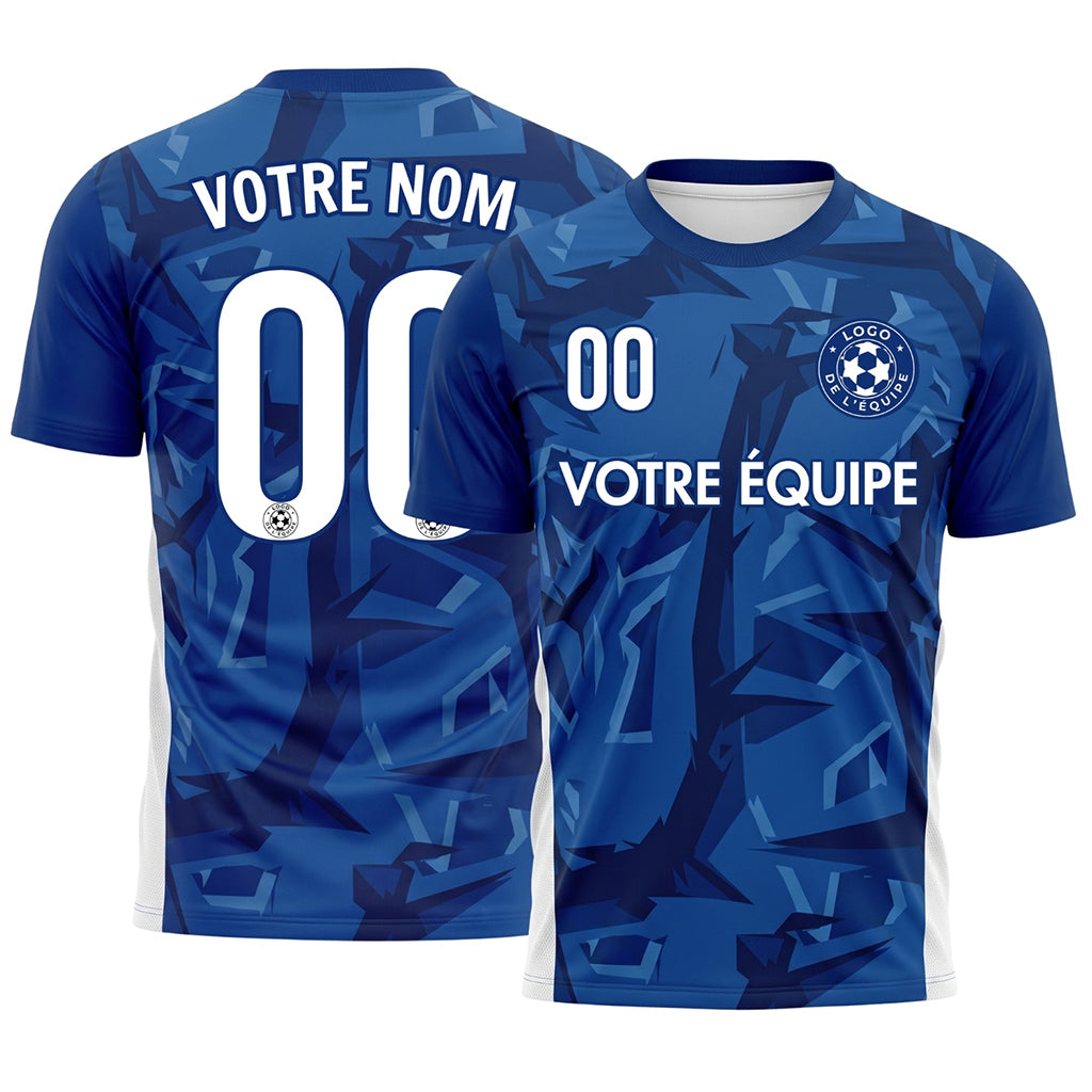 Bleu Géométrique Motif Maillot de Football Personnalisé