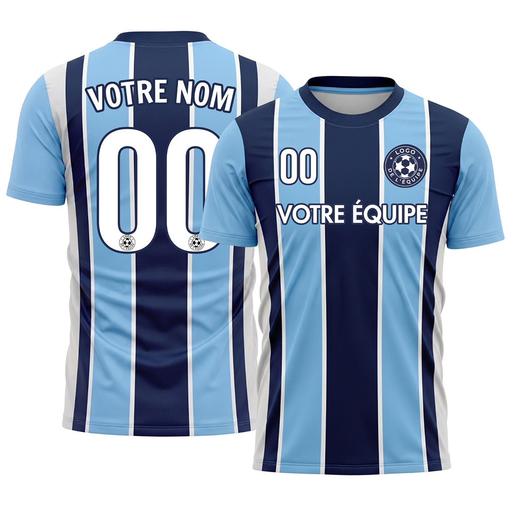 Bleu Bleu Clair Rayé Maillot de Football Personnalisé