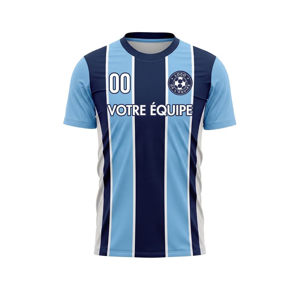 Bleu Bleu Clair Rayé Maillot de Football Personnalisé