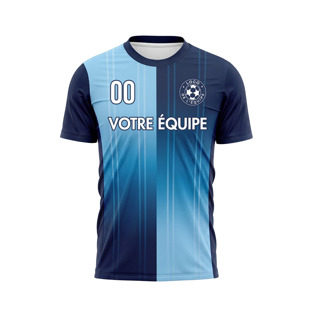 Bleu Bleu Clair Rayures Bicolore Maillot de Football Personnalisé