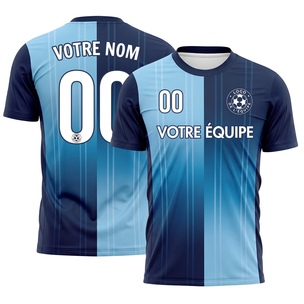 Bleu Bleu Clair Rayures Bicolore Maillot de Football Personnalisé