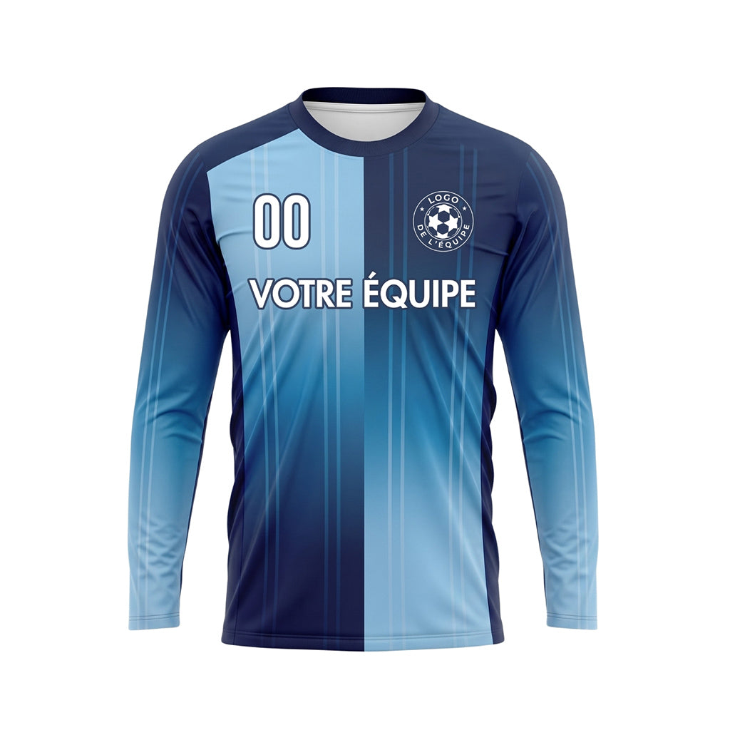 Bleu Bleu Clair Rayures Verticales Dégradées Maillot de Football Personnalisé à Manches Longues
