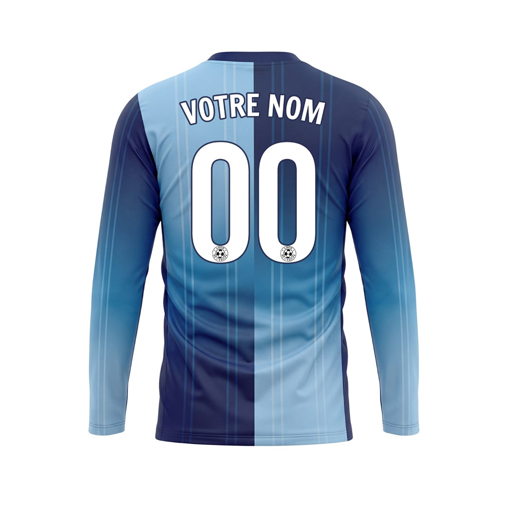 Bleu Bleu Clair Rayures Verticales Dégradées Maillot de Football Personnalisé à Manches Longues