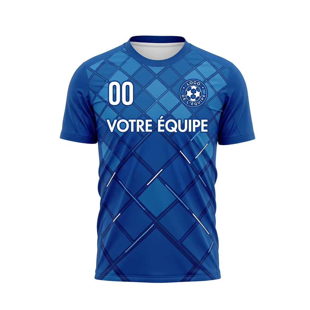 Bleu Carreaux Motif Maillot de Football Personnalisé