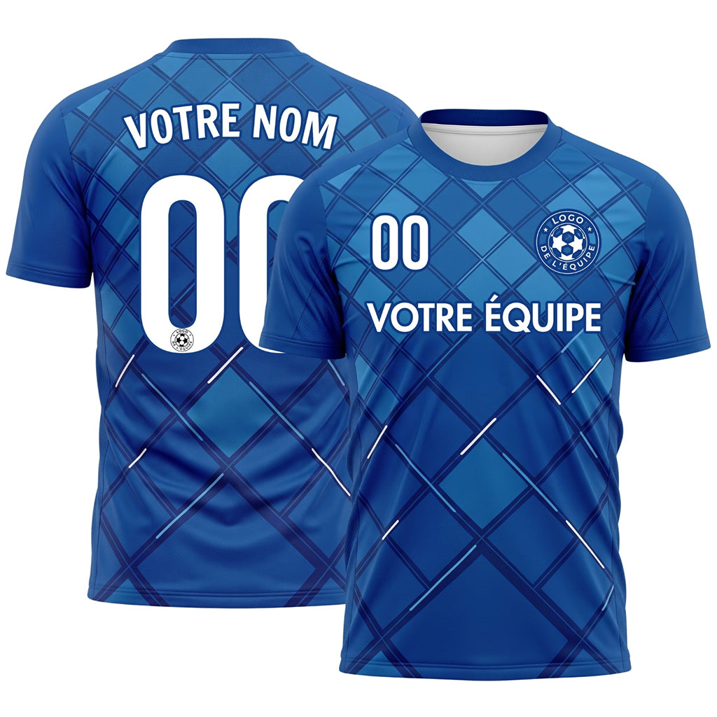 Bleu Carreaux Motif Maillot de Football Personnalisé