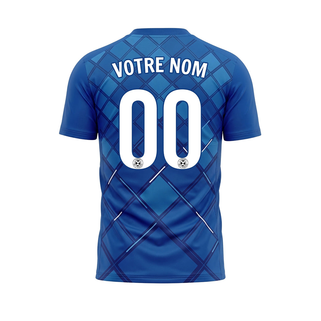 Bleu Carreaux Motif Maillot de Football Personnalisé