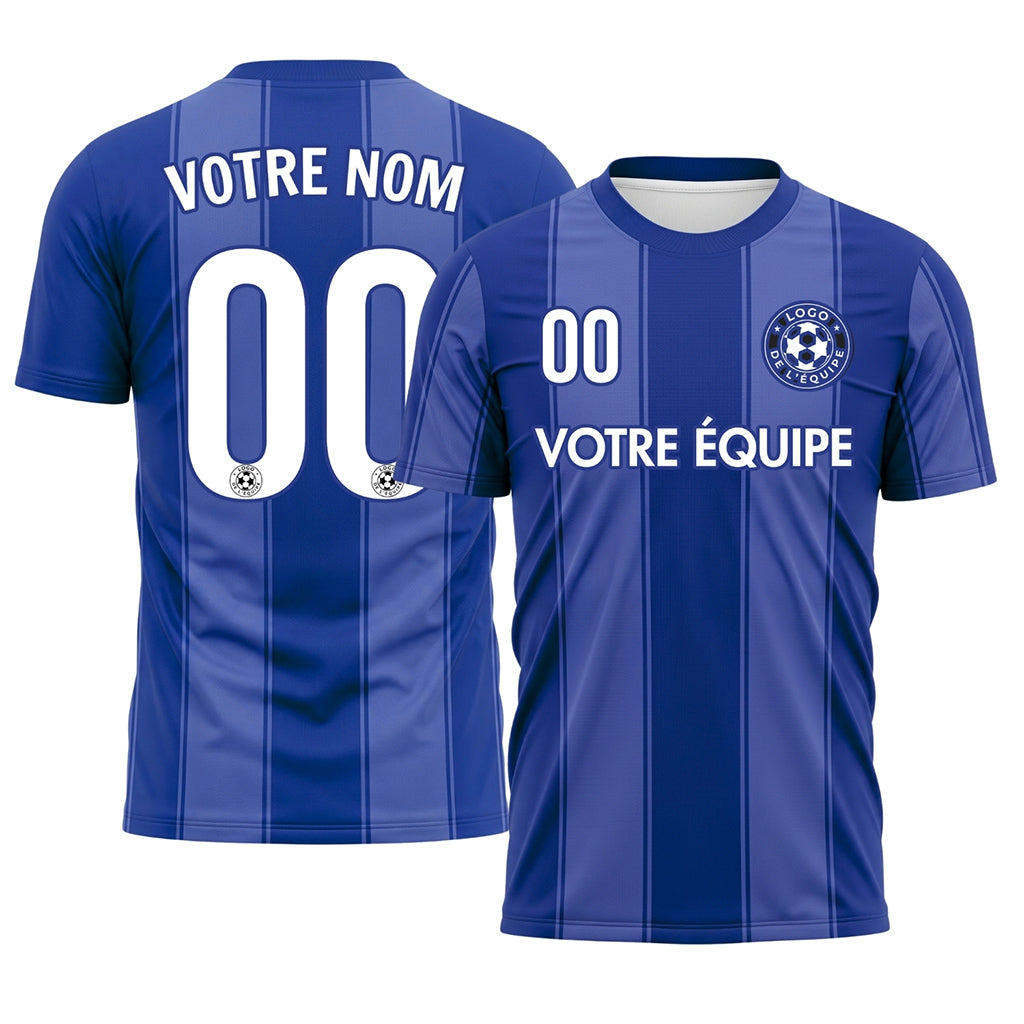 Bleu Rayures Fines Rayures en Blocs Maillot de Football Personnalisé