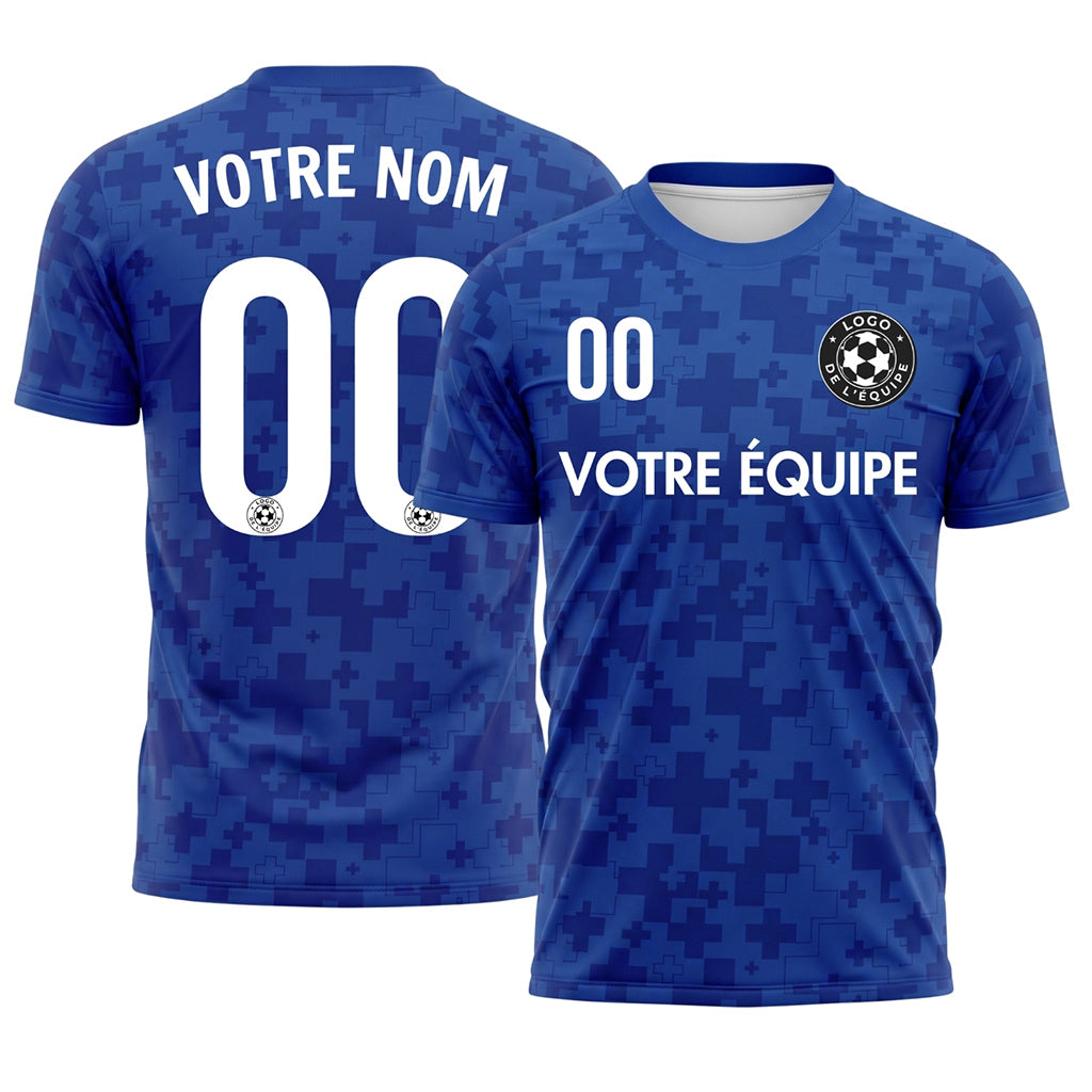 Bleu Pixel Motif en Croix Maillot de Football Personnalisé