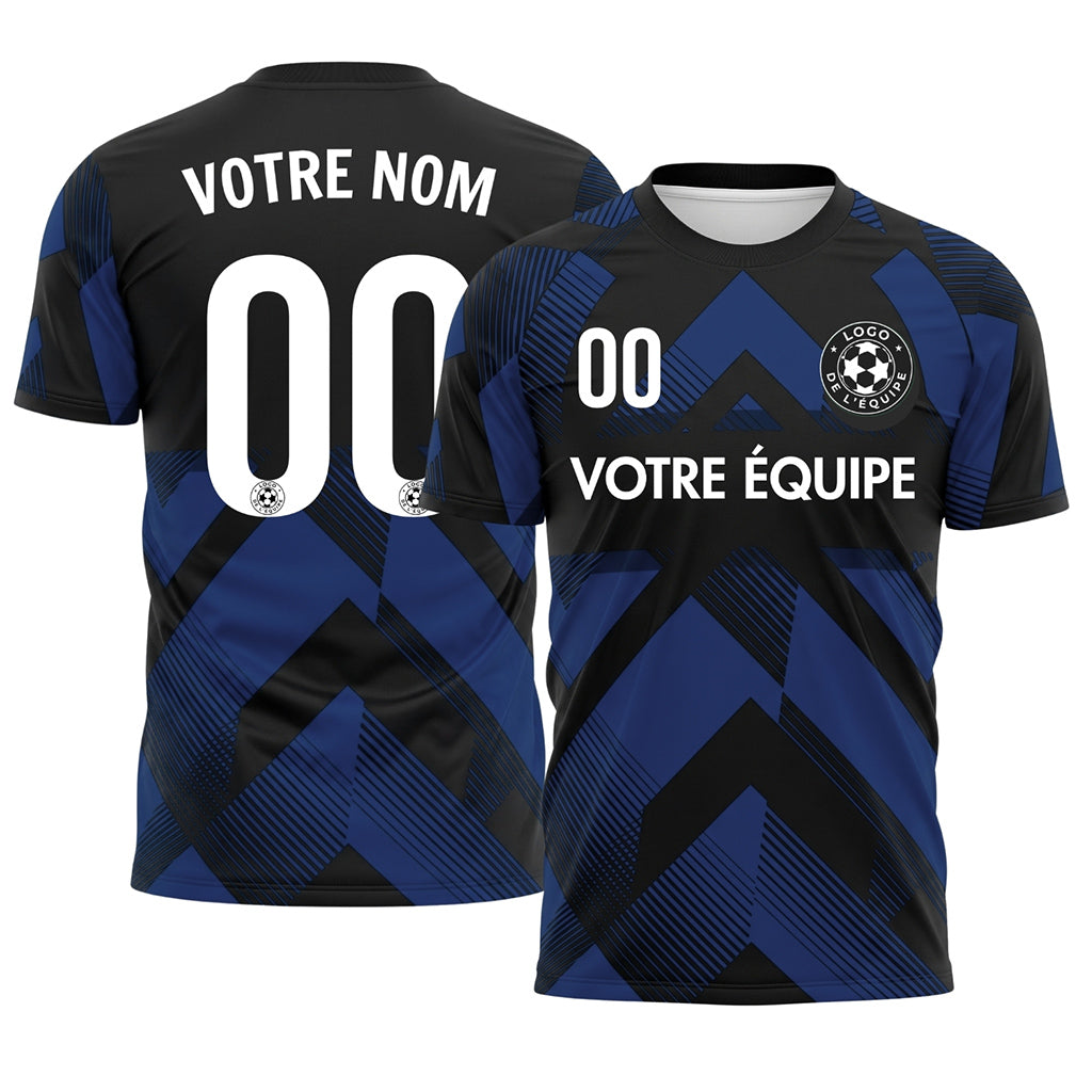 Bleu Noir Géométrique Motif Flèches Maillot de Football Personnalisé