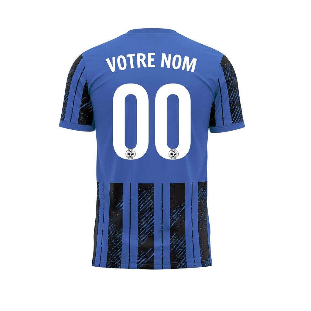 Bleu Noir Discontinues Diagonales Rayures Longitudinales Motif Maillot de Football Personnalisé