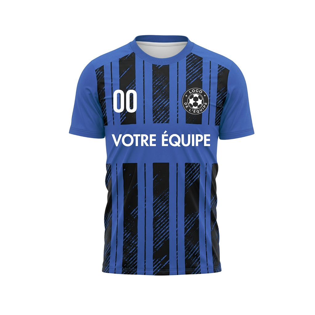Bleu Noir Discontinues Diagonales Rayures Longitudinales Motif Maillot de Football Personnalisé