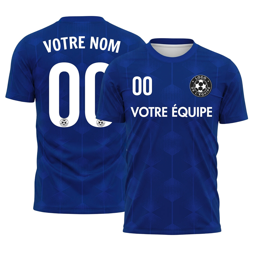 Bleu Hexagone Motif Maillot de Football Personnalisé
