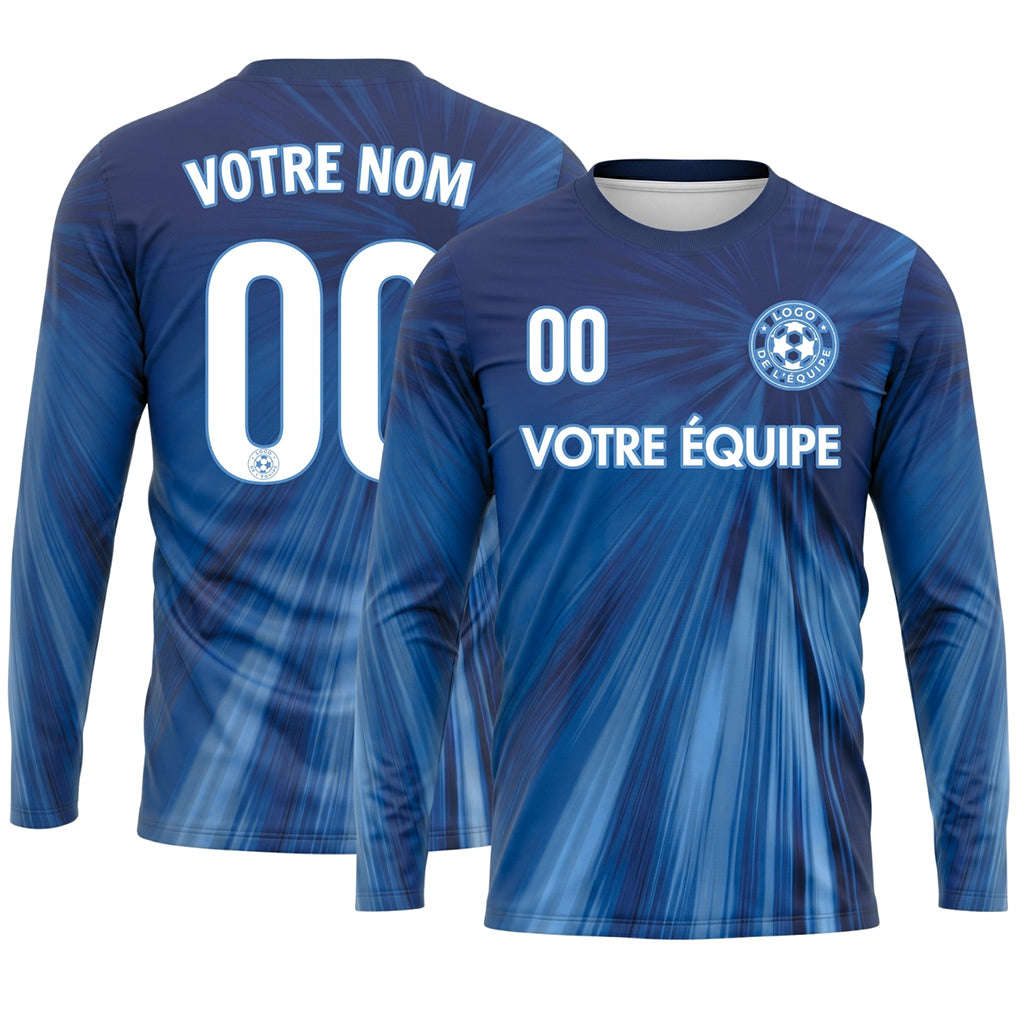 Bleu Dégradé Rayonnant Maillot de Football Personnalisé à Manches Longues
