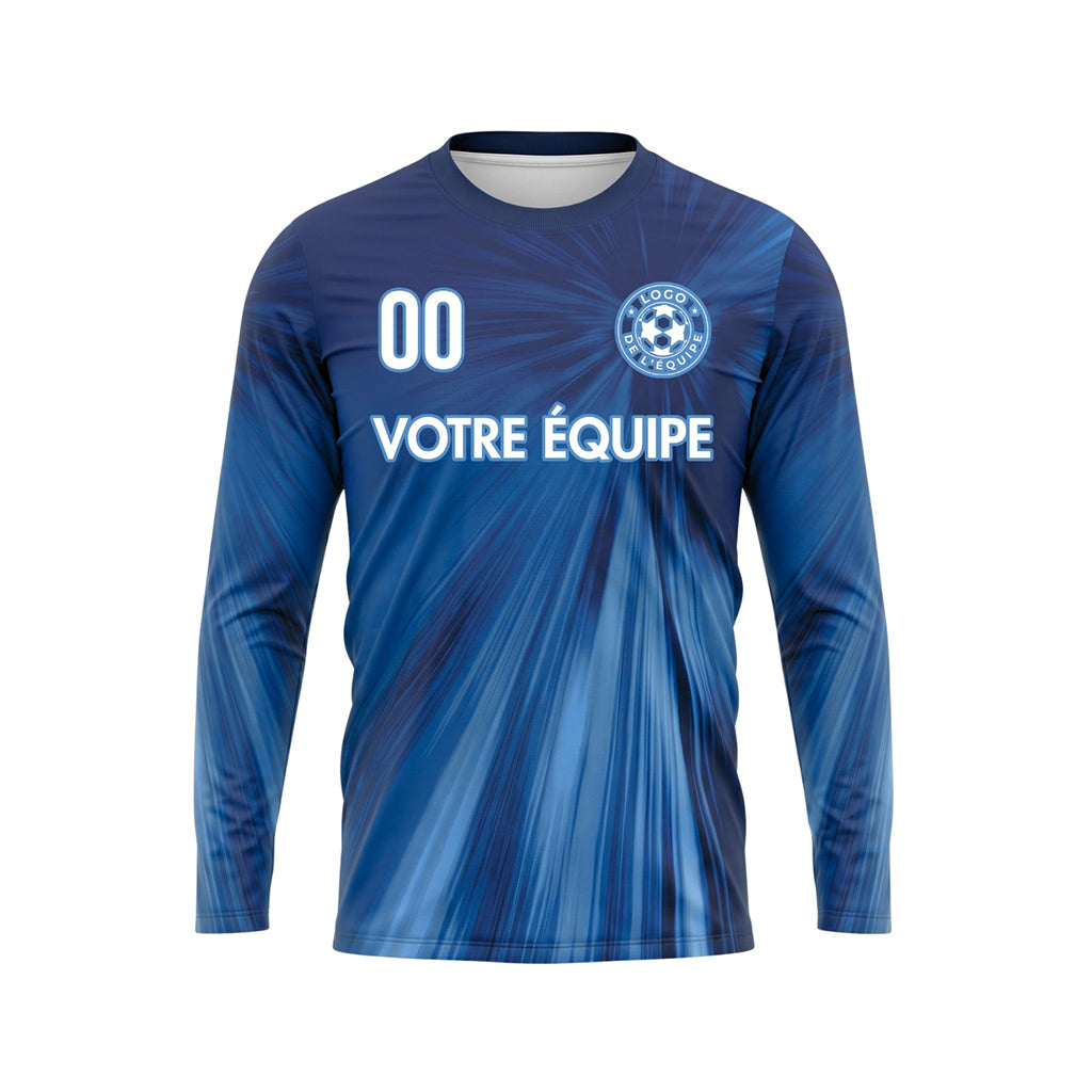 Bleu Dégradé Rayonnant Maillot de Football Personnalisé à Manches Longues