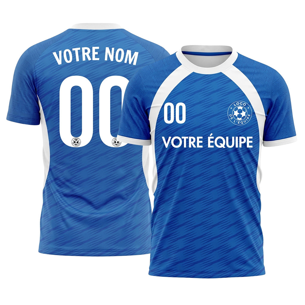 Bleu Blanc Poignets de Manche Accent Maillot de Football Personnalisé