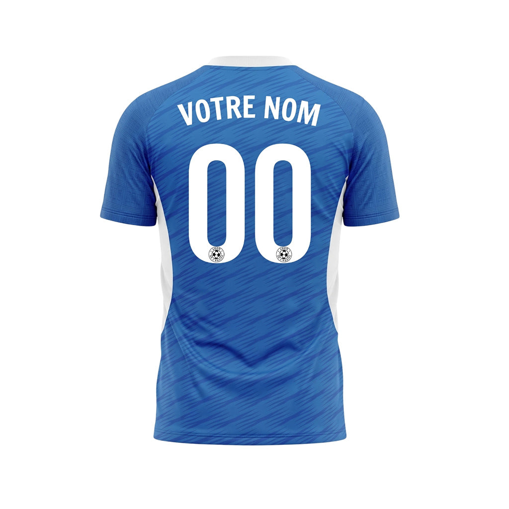 Bleu Blanc Raglan Accent Maillot de Football Personnalisé