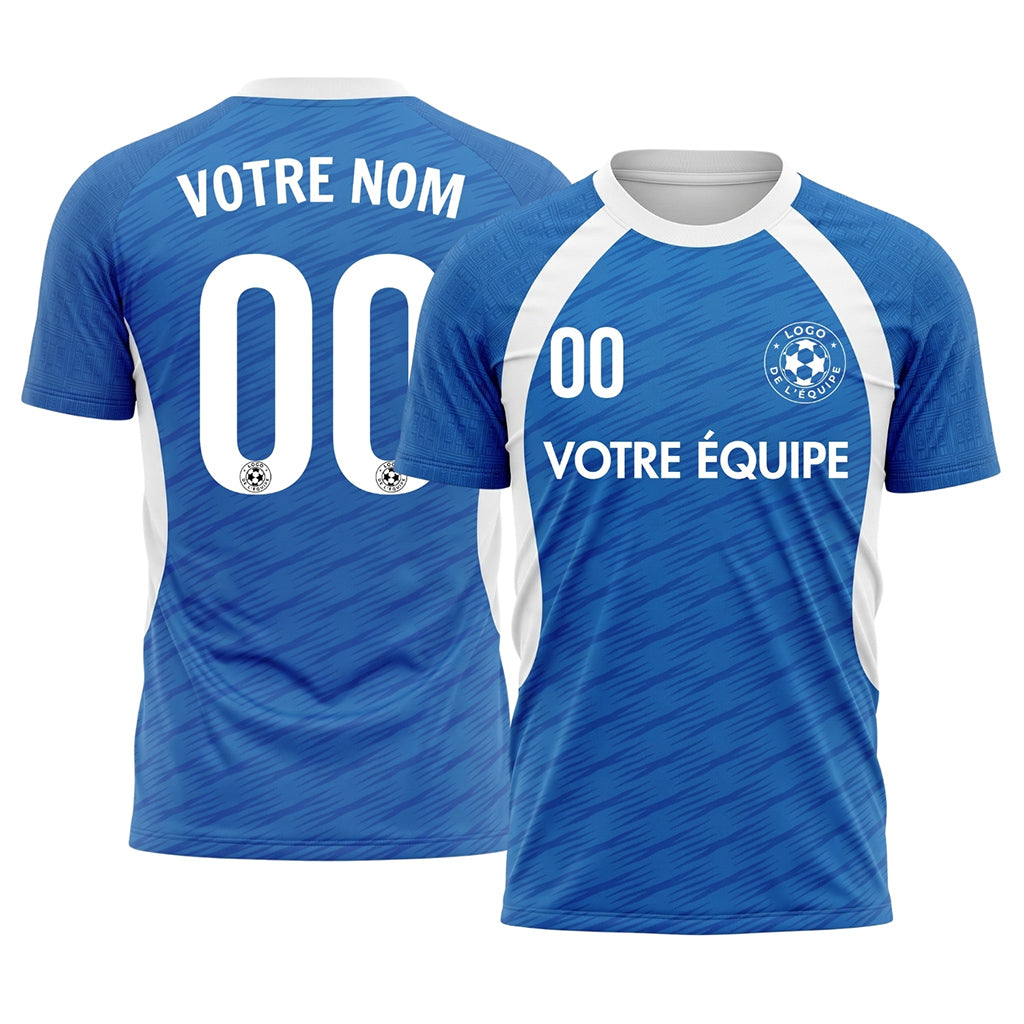 Bleu Blanc Raglan Accent Maillot de Football Personnalisé
