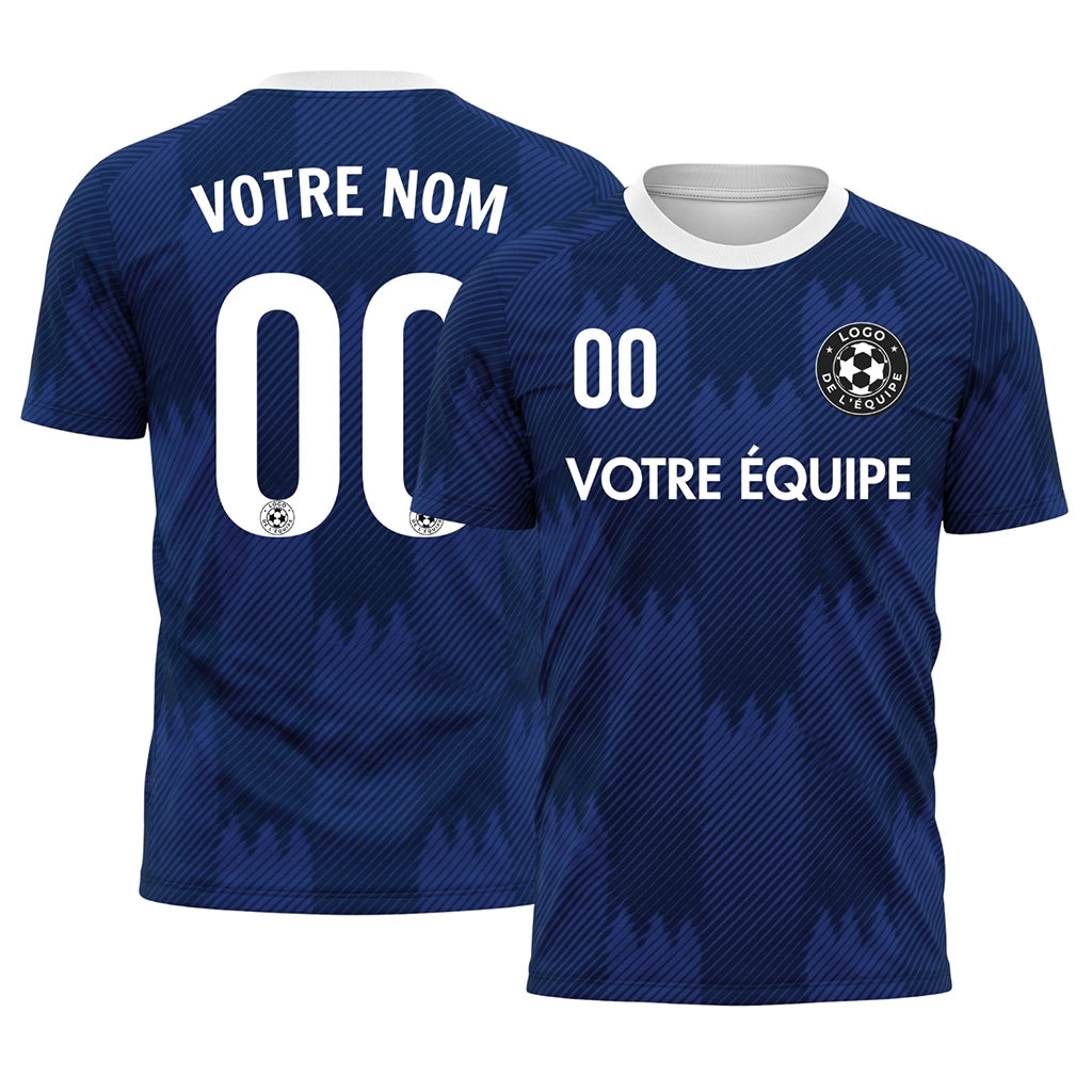 Bleu Blanc Col Zigzag Motif Maillot de Football Personnalisé