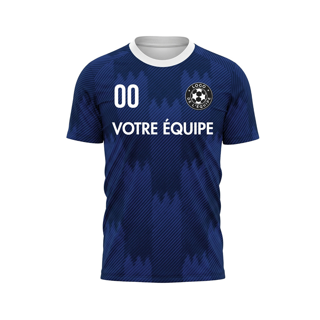 Bleu Blanc Col Zigzag Motif Maillot de Football Personnalisé
