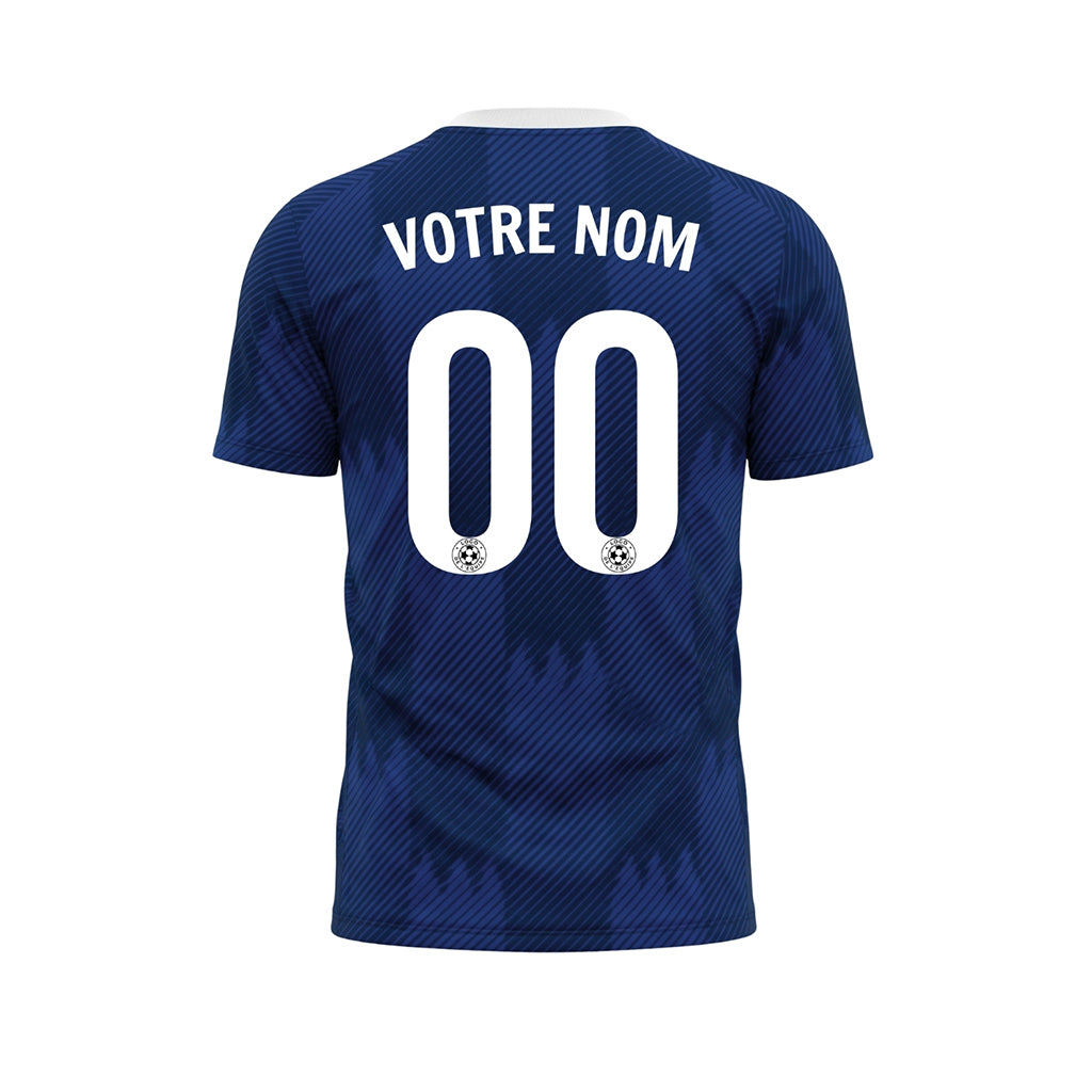 Bleu Blanc Col Zigzag Motif Maillot de Football Personnalisé