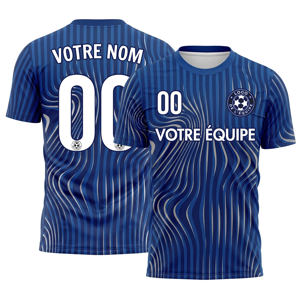 Bleu Vagues Rayures (2) Maillot de Football Personnalisé