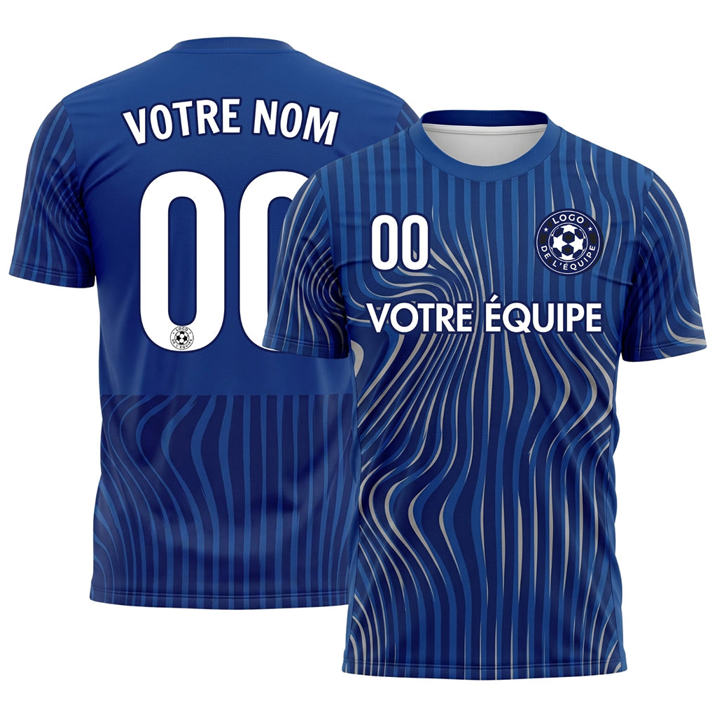 Bleu Vagues Rayures Maillot de Football Personnalisé